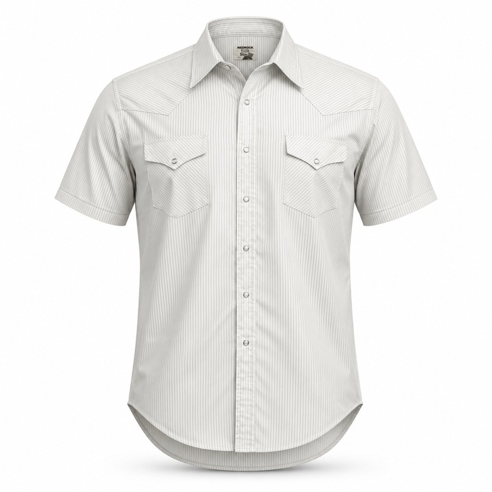 Ruddock Western Shirt Mens 20 White Tan Striped Short Sleeve Pearl Snap Big Man